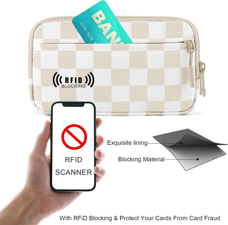 NEWROGENG Checkered WristleWallets for Women, RFID Wallet Crossbody with 4 Zippers, Credit Card Holder Cell Phone Organizer - Image 4